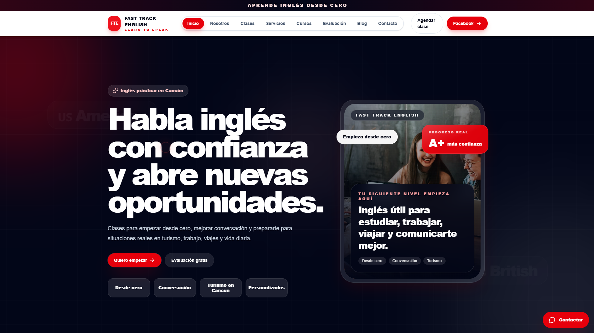 Página de inicio de Fast Track English Coach